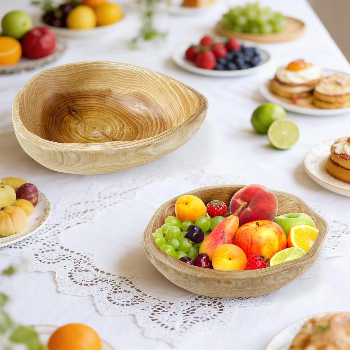 Frutero de madera hecho a mano – Cuenco de madera natural decorativo en forma irregular, ensaladera rústica de madera para frutas, aperitivos o decoración de mesa, ideal para cocina y salón (20-24 cm)