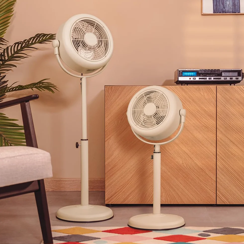 Cecotec Ventilador de Pie Retro EnergySilence 250 ClassicStyle Beige. 25W, Diámetro de 10", 3 Aspas Aerodinámicas, Inclinación Ajustable, 2 Velocidades, Diseño Elegante Color Beige
