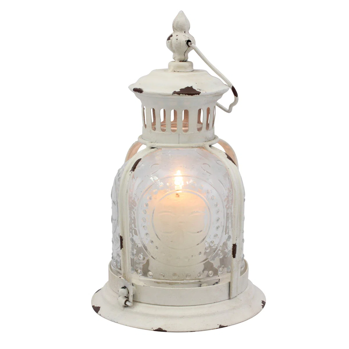 Stonebriar - Farol de Metal Blanco Desgastado Antiguo, úsalo como decoración para Fiestas de cumpleaños, un Centro de Mesa rústico de Boda, o CREA un Ambiente Relajante de SPA, para Uso en Interiores