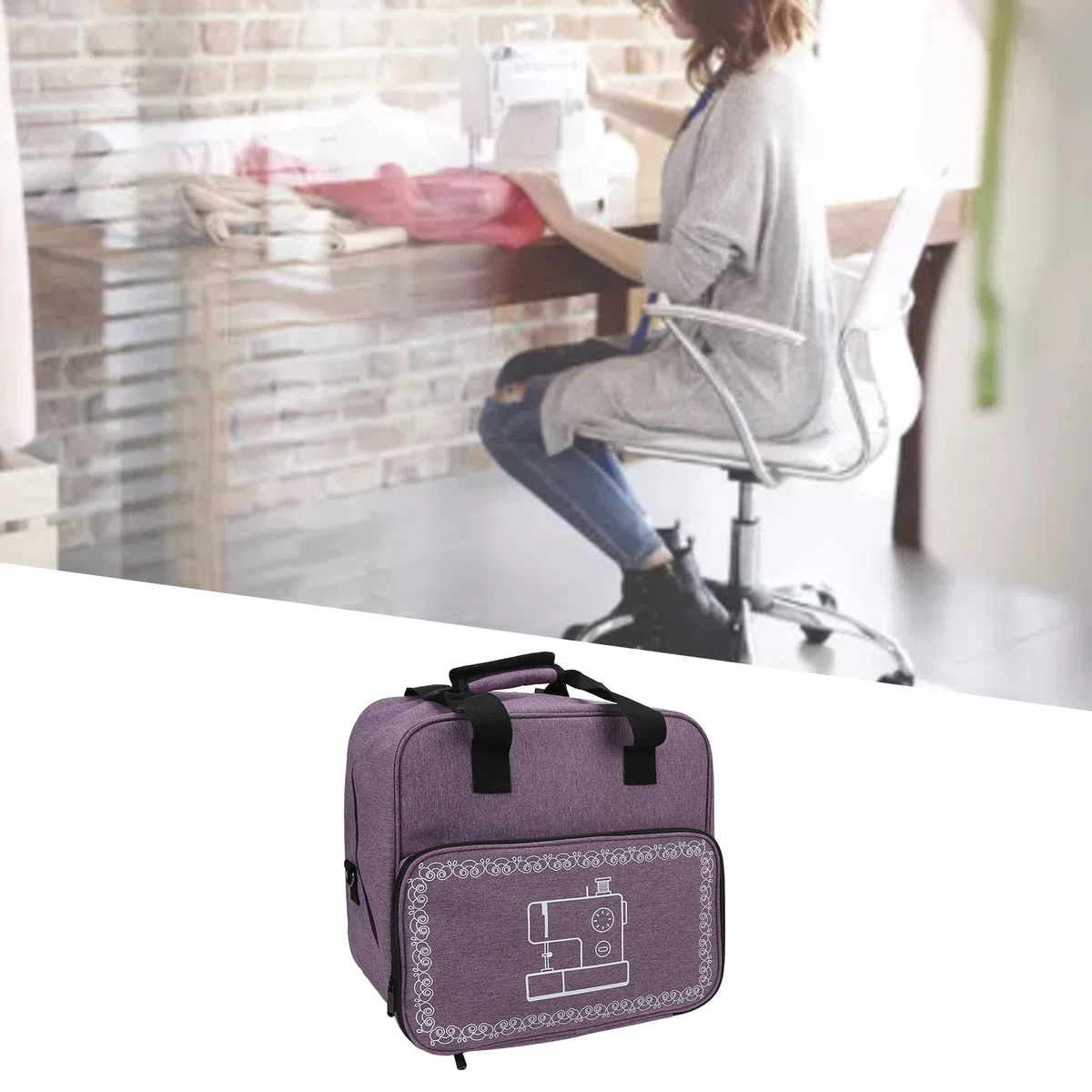 Bolsa de Transporte para máquina de Coser, Bolsa para máquina de Coser de Gran Capacidad con múltiples Bolsillos de Almacenamiento con Correa para el Hombro (Púrpura)