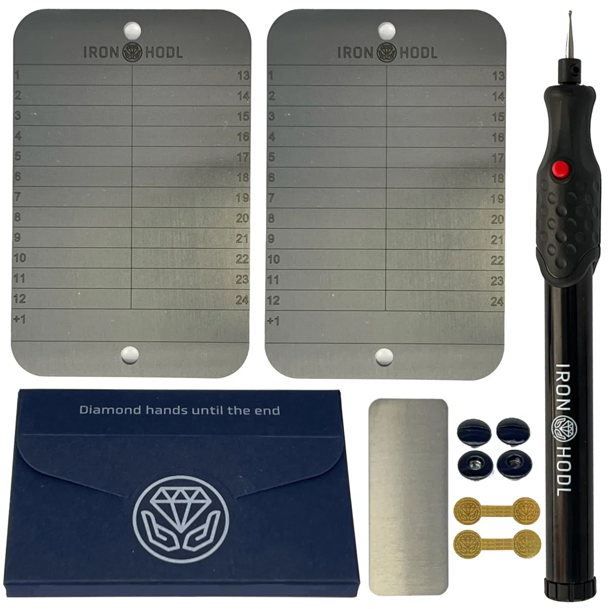 Billetera de acero + lápiz de grabado negro + placa de prueba, tornillos, pegatinas, caja – (2 x 24 + 1) Recovery Seed Frase Placa Metálica Crypto Wallet Bitcoin Wallet Crypto Cold Wallet