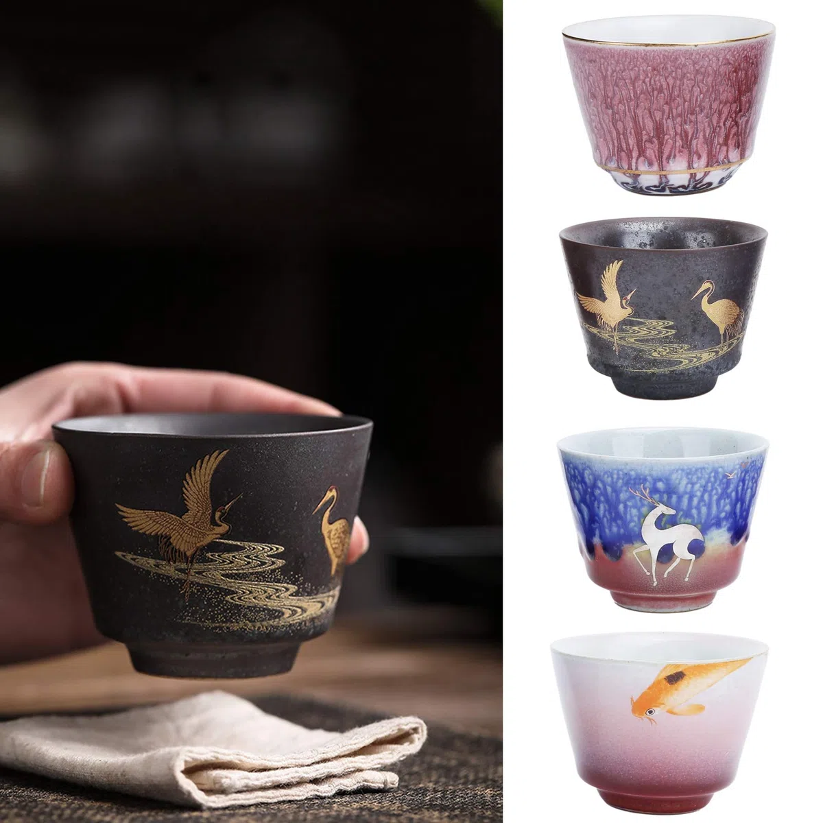 BuyWeek Taza de Té Juego de Té, 4 Piezas Japonés Cerámica Kung Fu para Vacaciones Boda de la Oficina en Casa