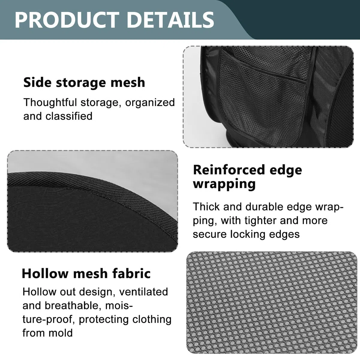 4 Piezas Cesta Plegable con Asa, Cesta Ropa Plegable con Asas, Cesta Portátil de Malla, Plegable Pop-Up Malla Cesto de Ropa, Pop-Up Laundry Basket para Baño, Dormitorio, Viajes (Negro) (Negro)