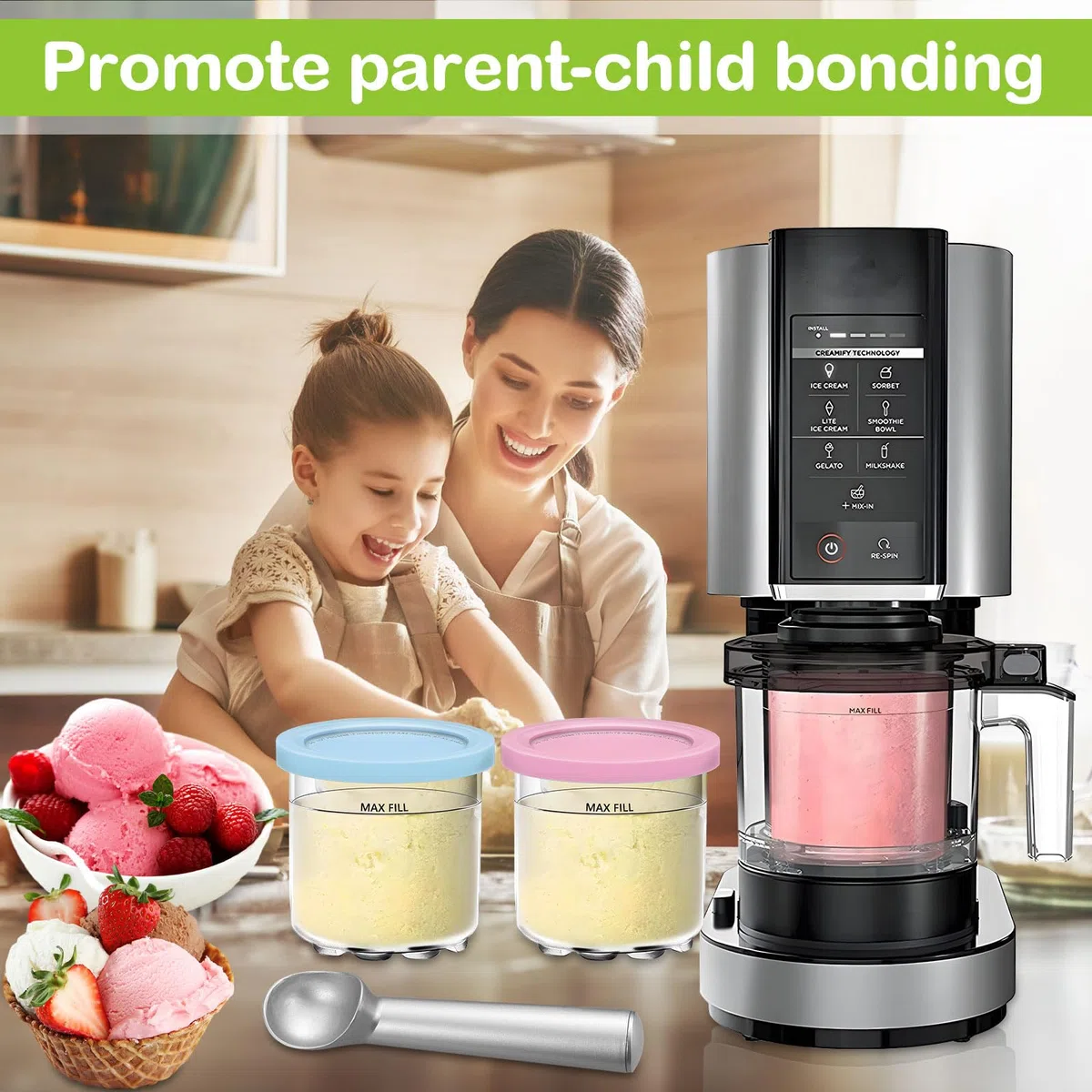 4 Piezas Recipiente Creami para Ninja Maquina Helados, 500ml Recipiente para Ninja Creami, para Ninja Maquina Hacer Helados C300s/NC299AM, Accesorios para Ninja Ice Creami Maker