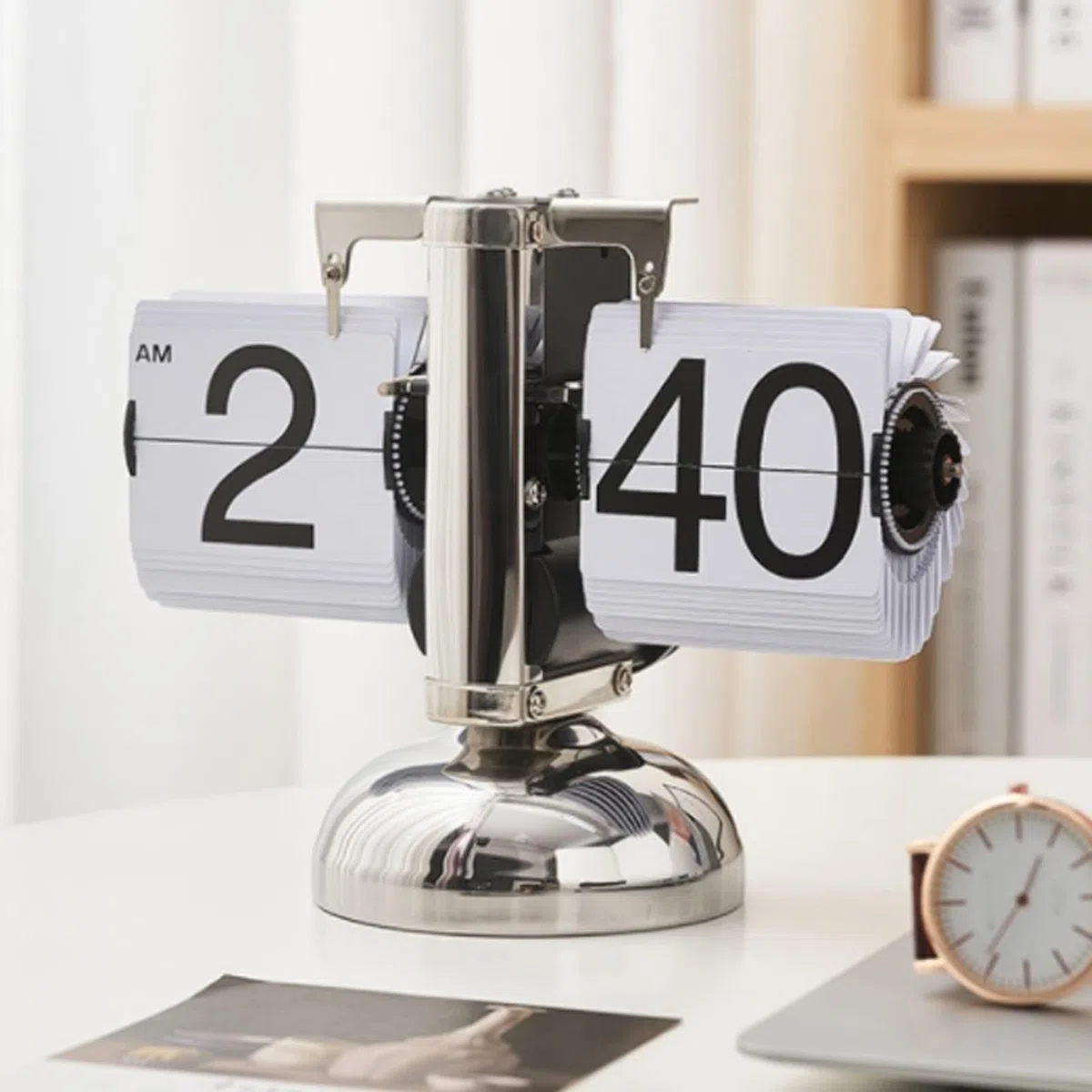 Reloj abatible Digital Retro, Reloj de Escritorio con Tapa automática, números Grandes mecánicos clásicos para el hogar, Oficina, Sala de Estar, Dormitorio, Sala de Estudio (Blanca)