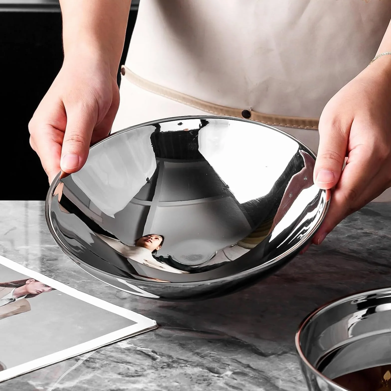 Juego de platos y cuencos de acero inoxidable, reutilizables, aislados de doble capa, diseño esférico resistente al calor para cocina y restaurante