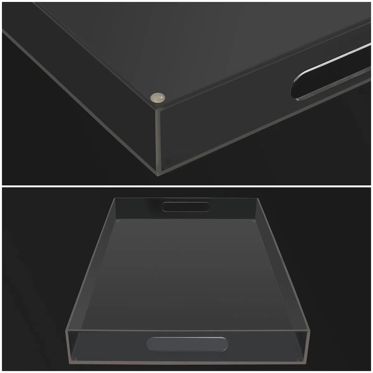 Kurtzy Bandeja Plastico Acrílico Transparente con Asas – 50 x 30 cm Bandeja Rectangular Extra Grande a Prueba de Derrames – Bandeja Decorativa, Café/Té, Alimentos, Bebidas y Organizar Mesa