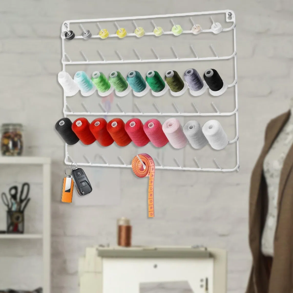 Soporte para Hilo, Almacenamiento de Hilo montado en la Pared, Organizador portátil para Hilo de Coser, Ahorro de Espacio, Estante para Carrete para, Blanco
