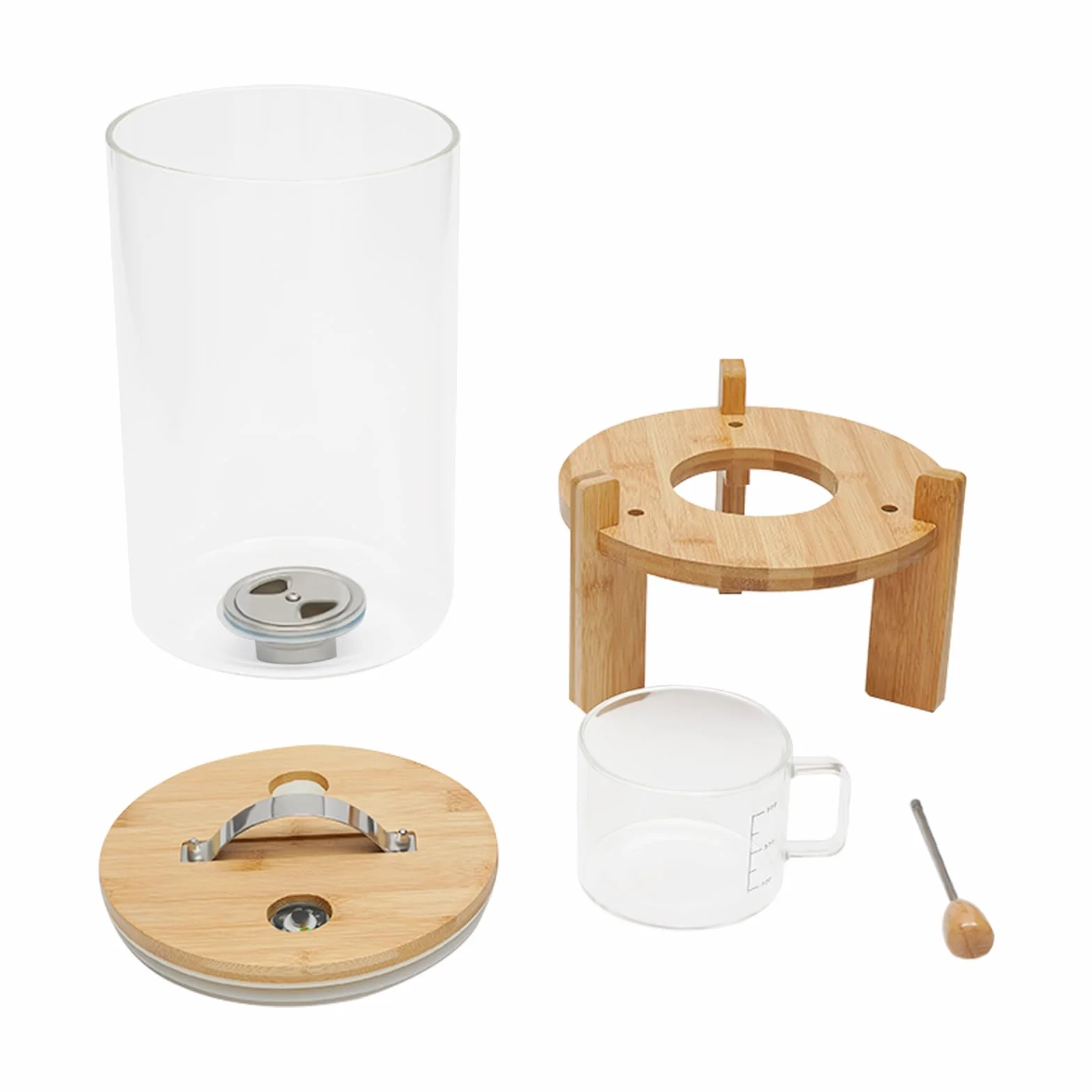 Dispensador de arroz, dispensador de cereales, tarros de cristal con tapa, dispensador de alimentos con vaso medidor de cristal para judías, arroz, cereales, a prueba de humedad y polvo (tamaño: