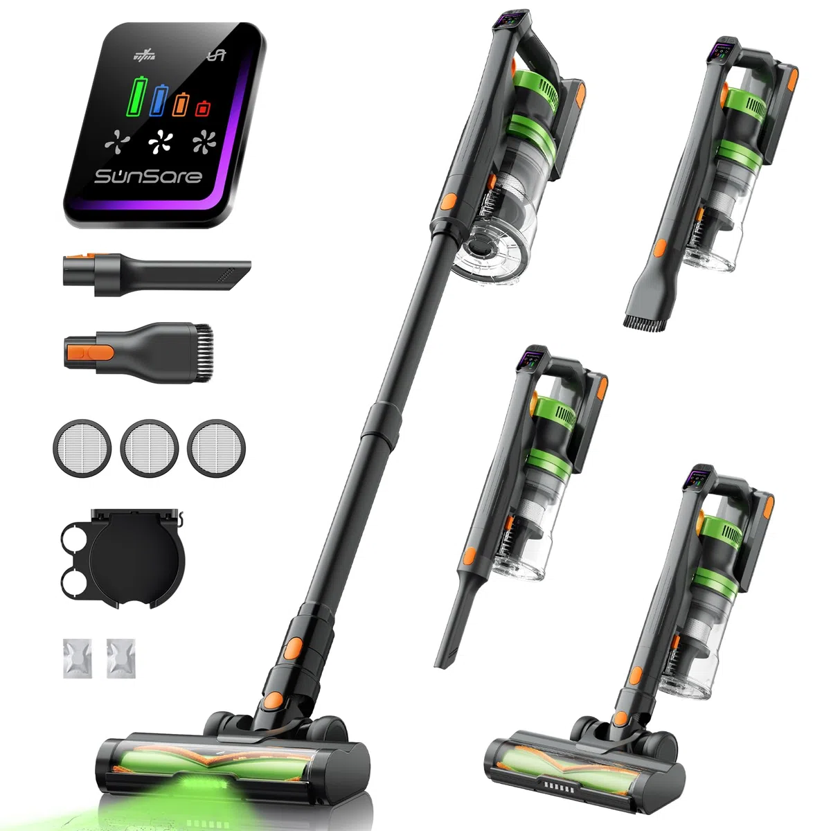 SunSare Aspiradora Sin Cable, 600W/50KPA/65Min (Eco), 1.8L Aspirador Sin Cable con Función de Aromaterapia, Pantalla LED inteligente, Función Antienredos para Pelo de Mascotas, Alfombras, Pisos, Coche