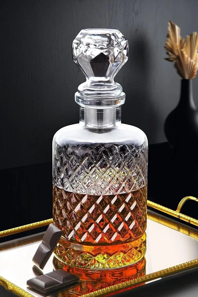 Jarra de cristal con tapa de cristal, servicio de whisky hecho a mano, jarra, botella de licor, barra de bebidas, jarra de cristal, decoración del hogar, jarra de agua, serie especial Timeless (1250