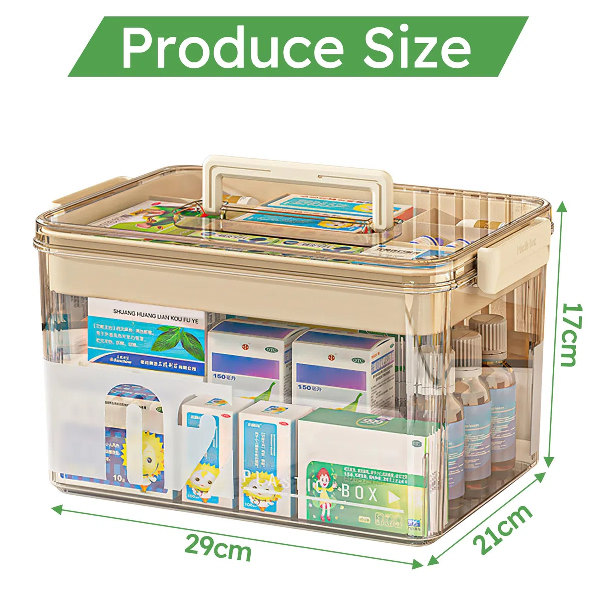 Caja de medicamentos con 2 compartimentos, organizador de medicamentos, con asa, caja de medicamentos portátil, grande, botiquín casero