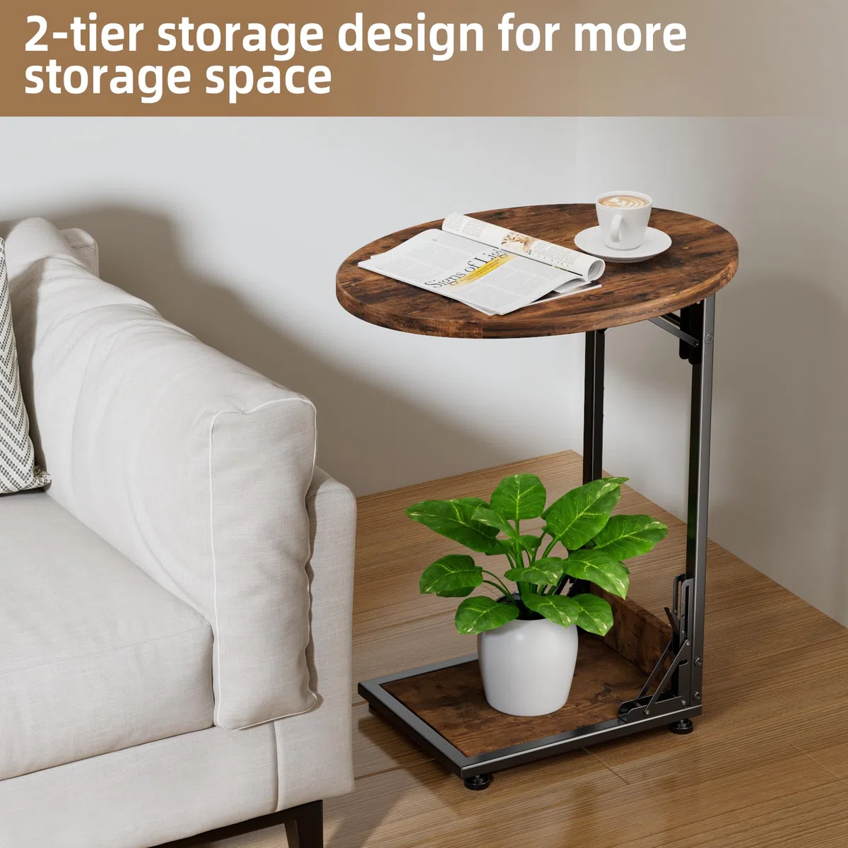 Bomclap Mesa de centro, mesa de sofá plegable en forma de C, pequeña mesa auxiliar con bolsa de almacenamiento, mesa de café con estructura de metal para salón, dormitorio, oficina, 40 x 33 x 64,5 cm
