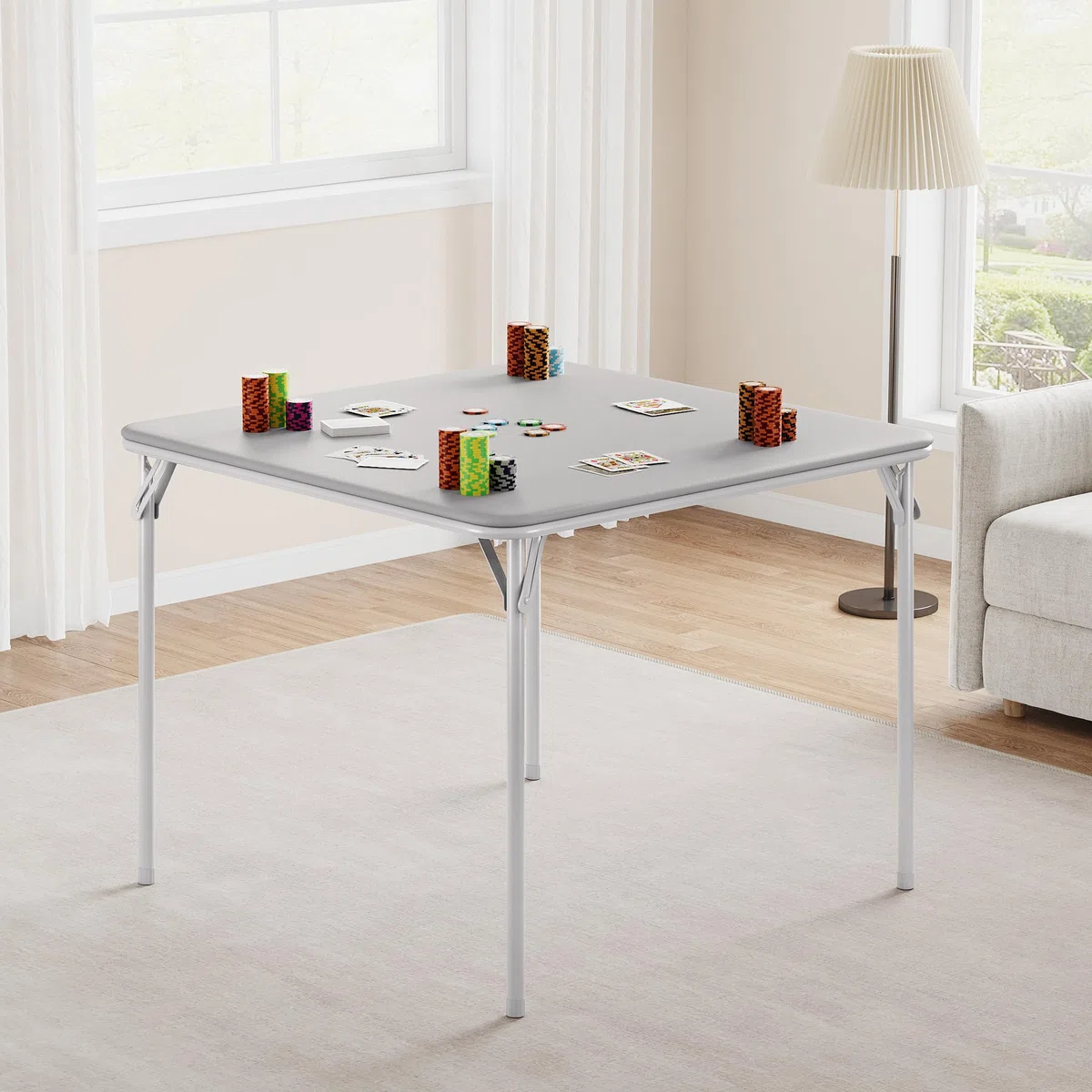 Zstar Mesa Plegable(96×96×70 Cm), Ahorra Espacio, Uso Versátil para Interior Salón Balcón y Exterior Terraza Camping, Gris