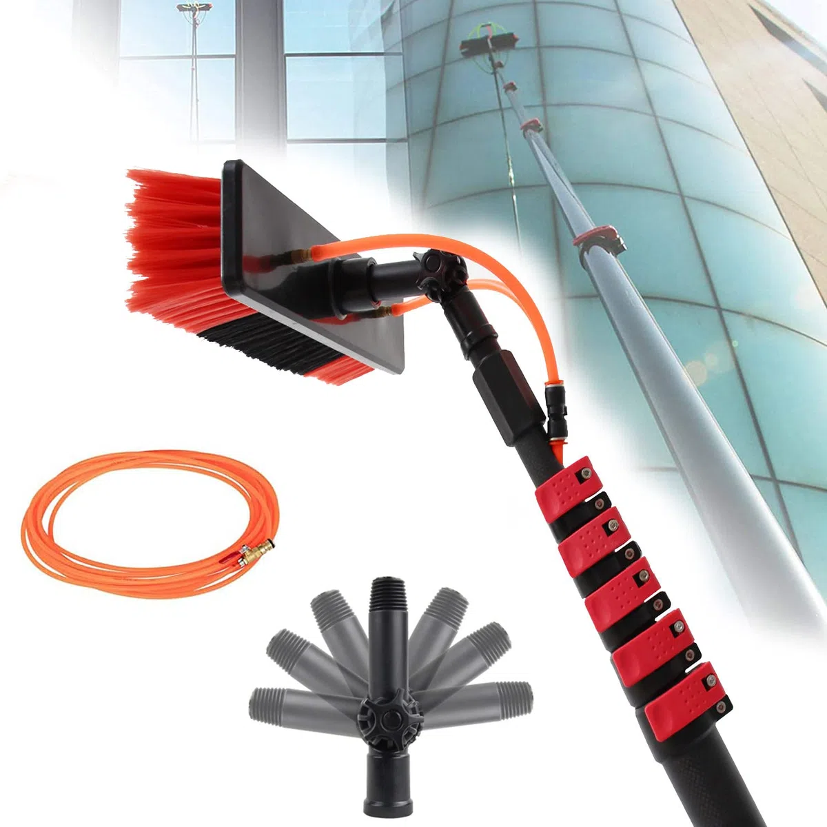 Kit de Limpieza de Ventanas Extensible: Cepillo y pértiga de 3,6 a 11 Metros de Largo para la Limpieza de Paneles solares Limpieza eficiente de Ventanas y panele