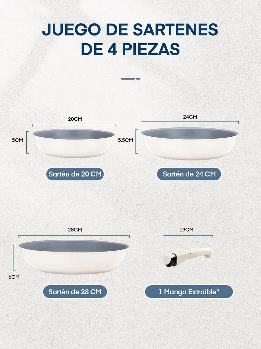 FOHERE Juego de 3 Sartenes Antiadherentes de 20/24/28 cm con Mango Extraíble, Recubrimiento Cerámico, Sartenes Induccion Apto para Todas las Estufas, se Puede Lavavajillas y Horn, Aluminio, Gris