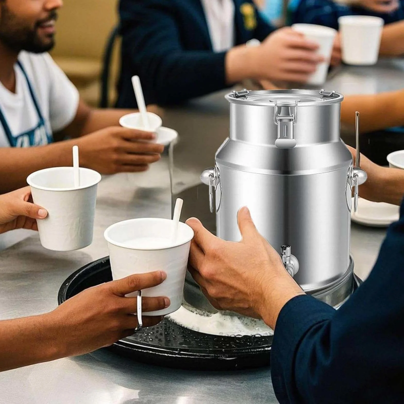 Lata de transporte de leche de acero inoxidable de 76 L con grifo, cubeta de vino, jarra versátil para líquidos y sólidos, almacenamiento perfecto de cocina para leche y vino y bebidas