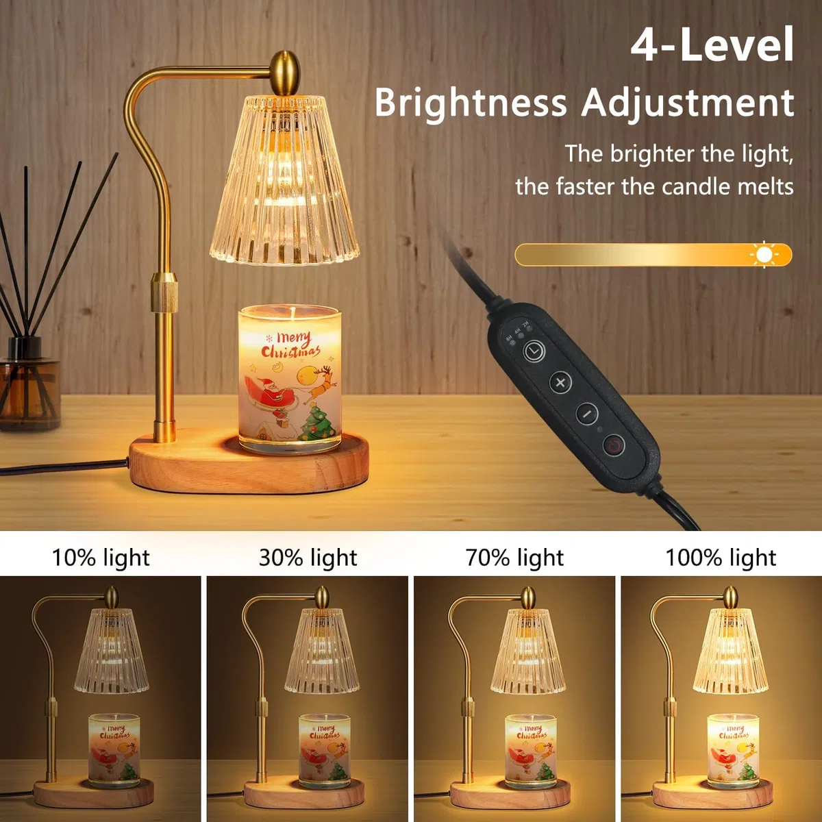 Loowoko Calentador de Velas, lámpara cálida con Temporizador y regulador de Intensidad, Altura Ajustable, con 2 Bombillas, para Velas perfumadas en Cristal, decoración