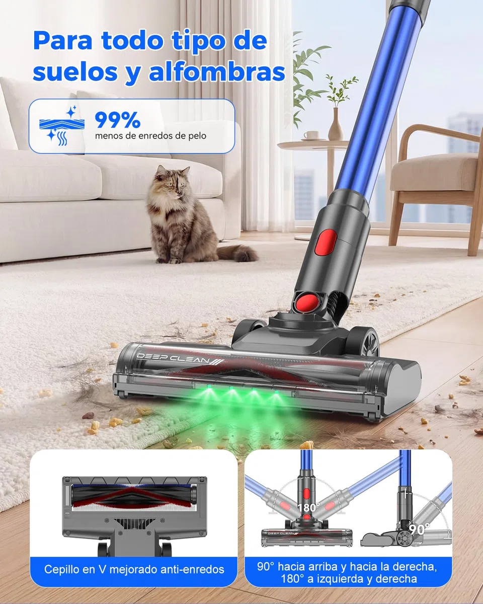 Aonus A10 Aspiradora sin Cable 55kPa, 500W Potente Succión, 70 Minutos Autonomía, Pantalla Táctil, Ligera Anti-Enredos, Autoestable, para Mascotas Alfombras Suelos Duros, Azul