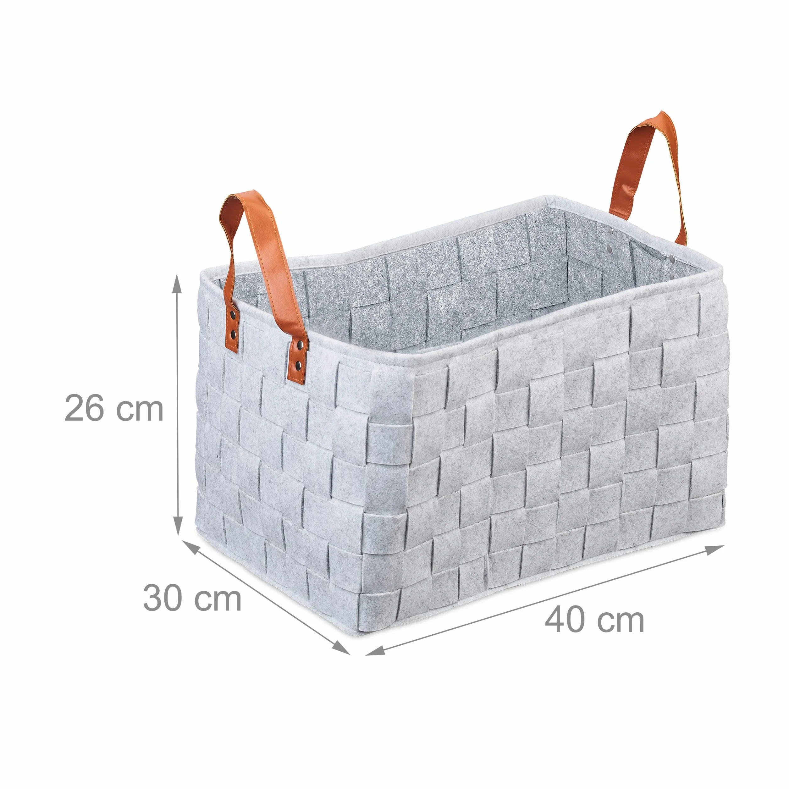 Relaxdays Cesto Almacenaje Fieltro, Organizadora Plegable, Almacenamiento, Cesta Fieltro Asas, 26x40x30 cm, Gris Claro