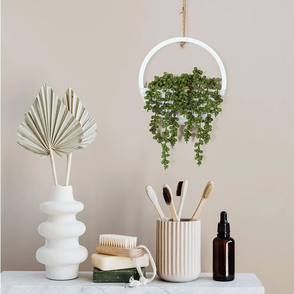 Lote de 2 Plantas suculentas Artificiales para Colgar (30,5 cm, en una Maceta de Madera, decoración de Pared Interior o Exterior