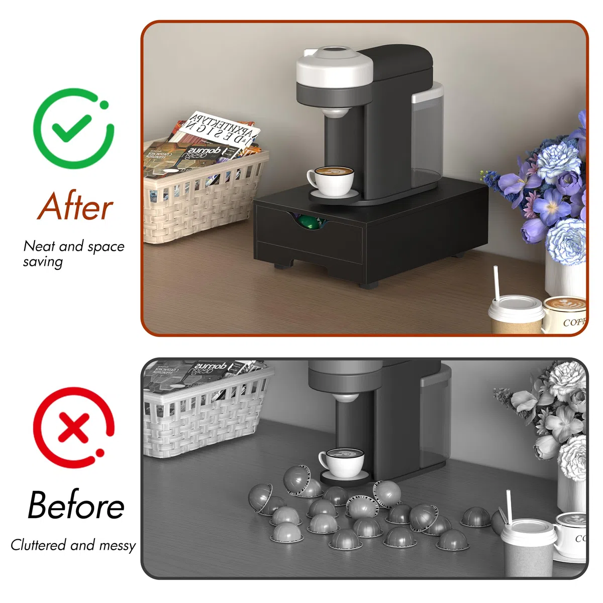 Suli Portacápsulas de café para cápsulas 52 cápsulas,negro | Dispensador Capsulas Compatible,Cajón para Almacenar Cápsulas,Soportes para Cápsulas de Café para 52 Cápsulas Vertuoline