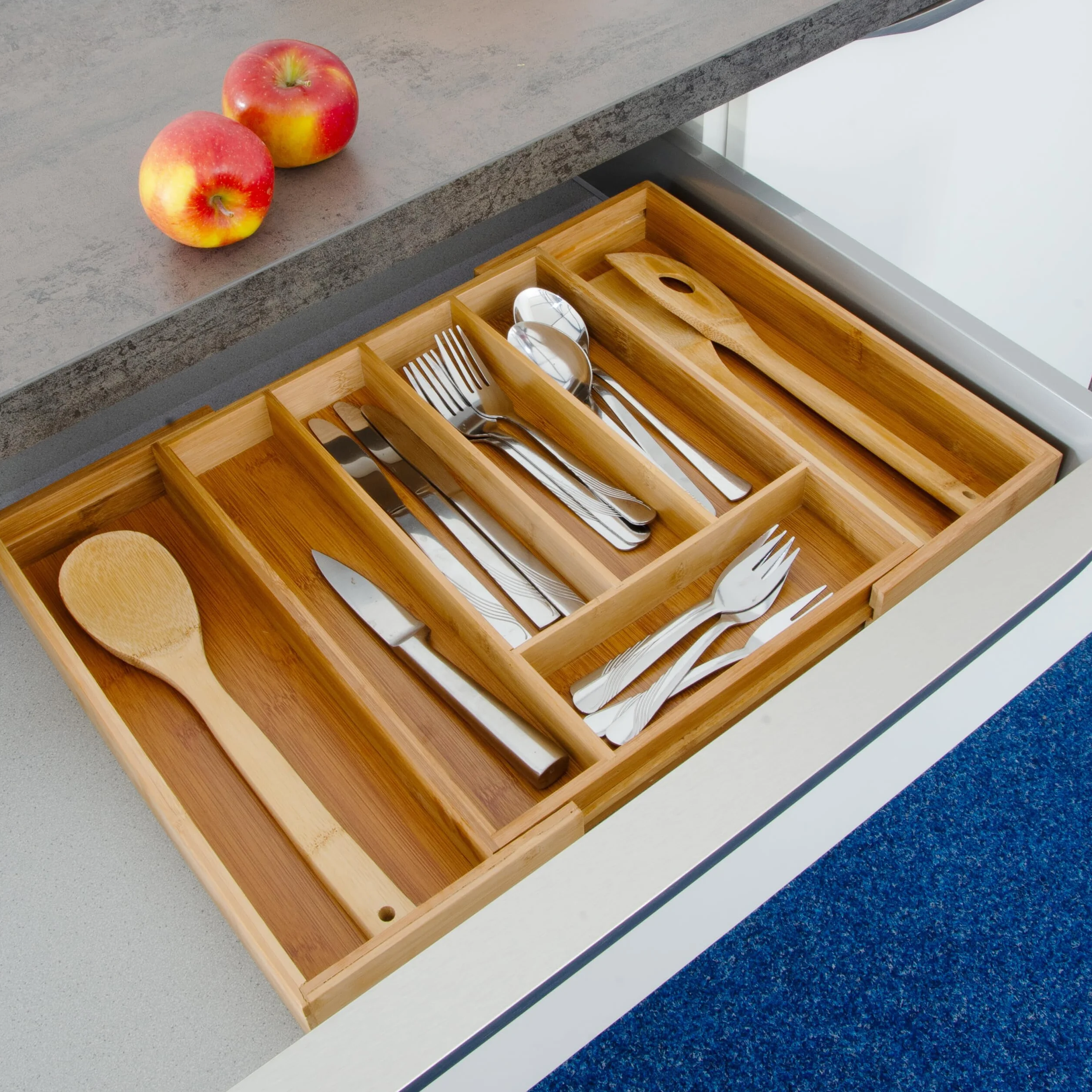 Relaxdays Cubertero Cajón Bambú, Bandeja Cubiertos Extensible, Organizador Cajones Cocina, 5x29-48x34 cm, Marrón Natural