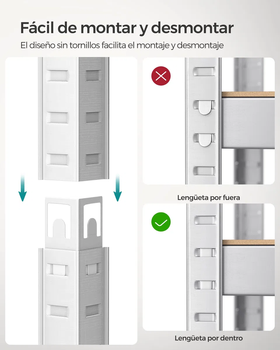 SONGMICS Estantería de 4 Niveles, Juego de 2 estanterías de Acero para Almacenamiento, Montaje sin Tornillos, para Garaje, cobertizo, Capacidad de Carga de 520 kg Cada una, 40 x 80 x 160 cm, Plata