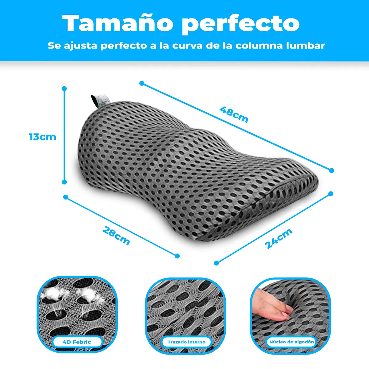 Cojín Lumbar Ergonómico Viscoelástico – Soporte Lumbar Coche Oficina Gaming – Funda 3D Transpirable Lavable – Alivio Dolor Espalda Baja & Mejor Postura (Gris)