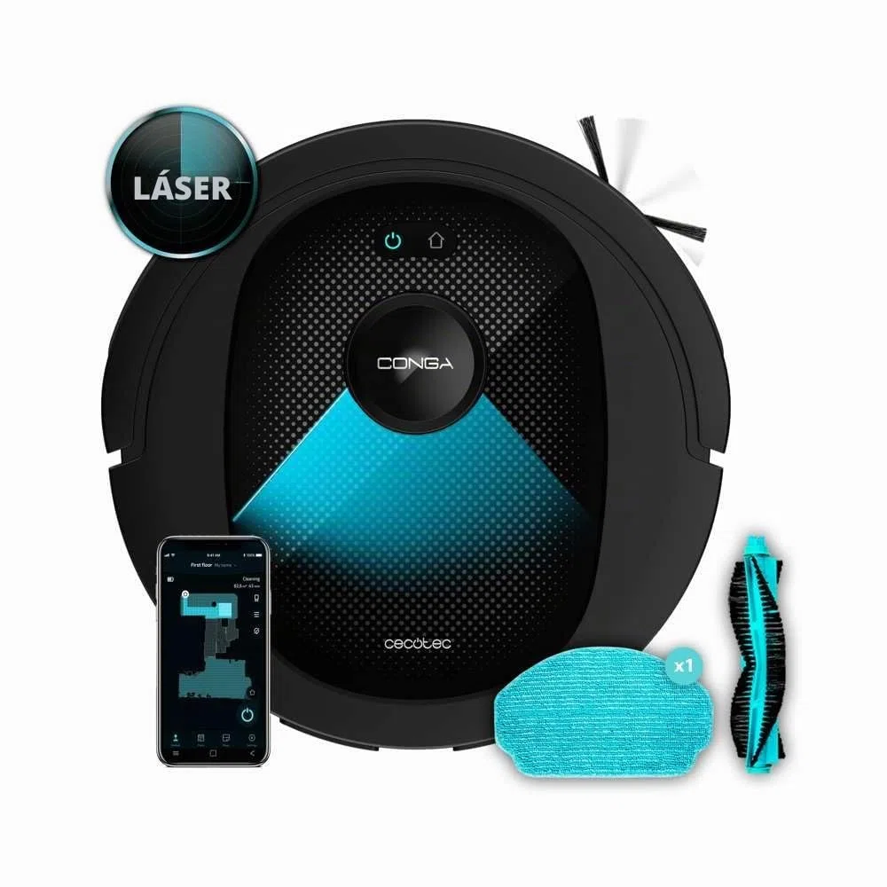 Cecotec Robot Aspirador Conga 7490 Ultimate X-Treme con tecnología de navegación láser, Limpieza 4 en 1, 4000 Pa, 120 min autonomía, Cepillo Central multifunción, 3 Niveles de Potencia, App
