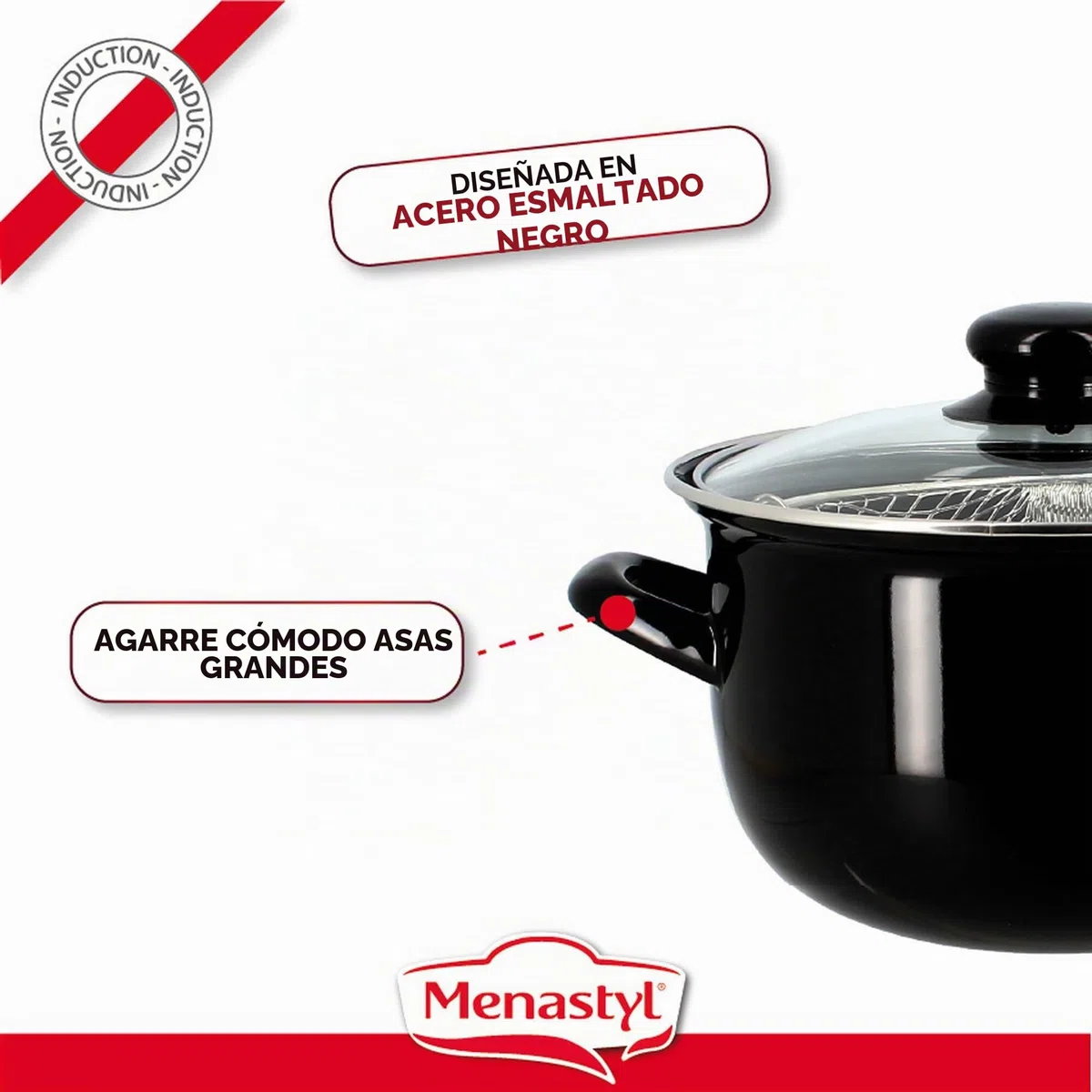 MENASTYL 3645579 - Freidora de 20 cm de acero esmaltado negro y borde cromado, incluye tapa y cesta, para deliciosas patatas fritas caseras