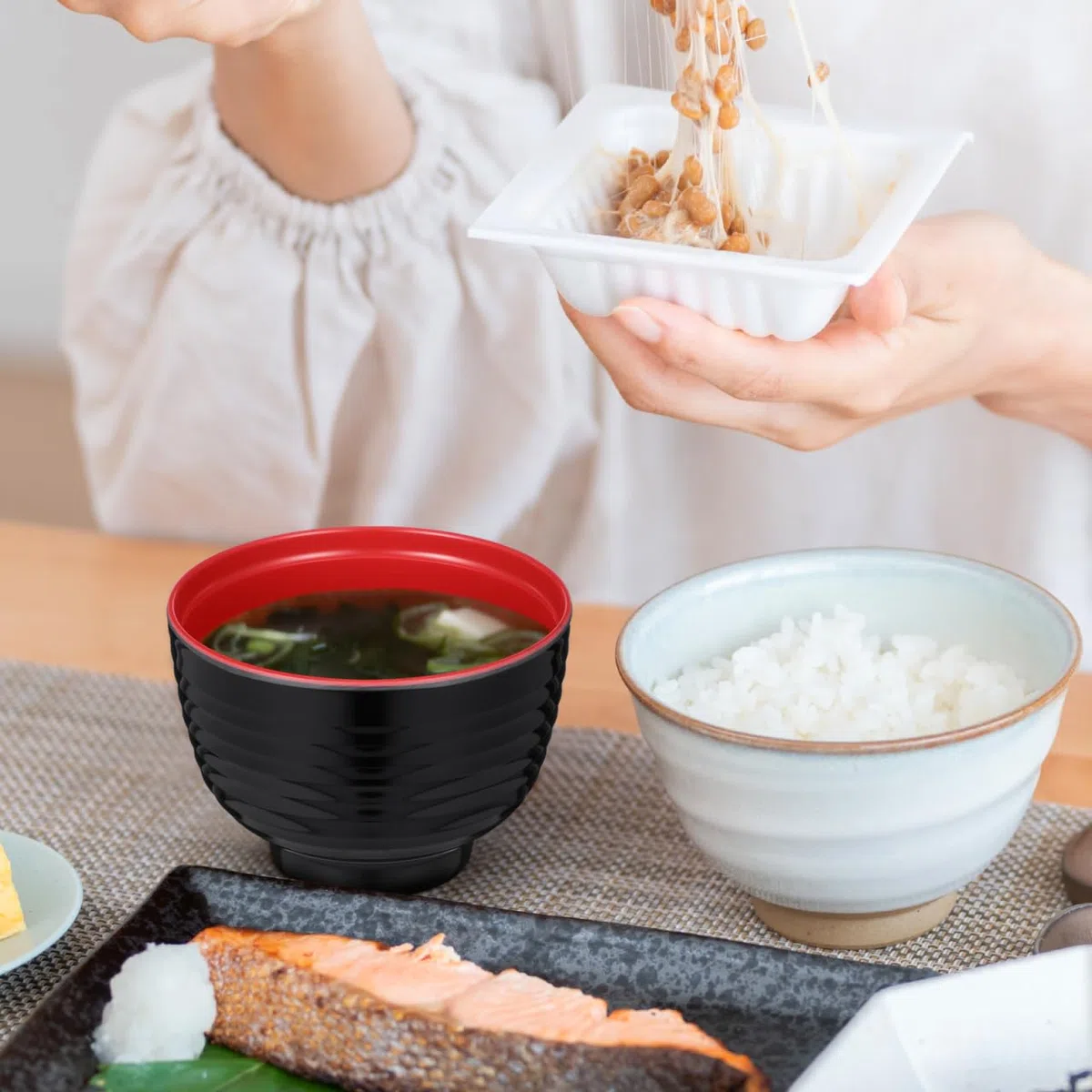 DOITOOL Juego de 3 cuencos para sopa de estilo japonés Miso, de melamina japonesa, estilo Miso, para sopa, con tapa, imitación de porcelana