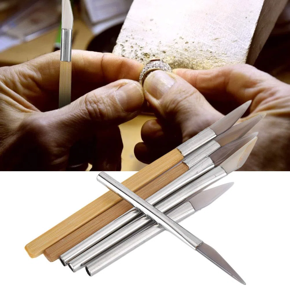 Cuchillo de ágata, bruñidor de pulido de ágata, juego de bruñidor de ágata con filo de cuchillo, herramientas de pulido artesanales, tallado de metales preciosos con bambú