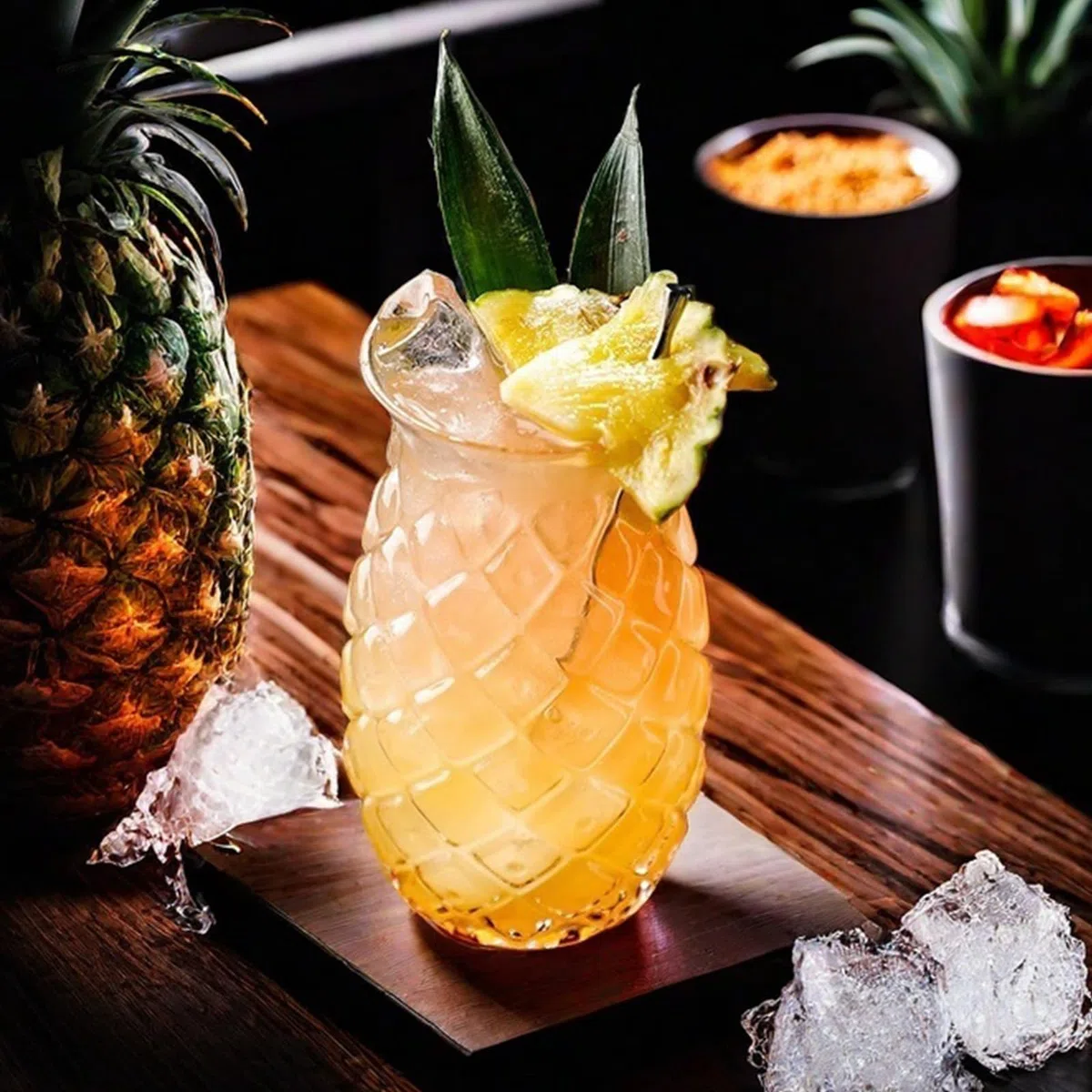 4 vasos de cóctel de 480 ml: copas de piña con 4 pajitas, vasos de cóctel transparentes con relieve de piña, copas de cóctel para fiestas, zumo de vino, copas de cóctel para familia, camping, bar