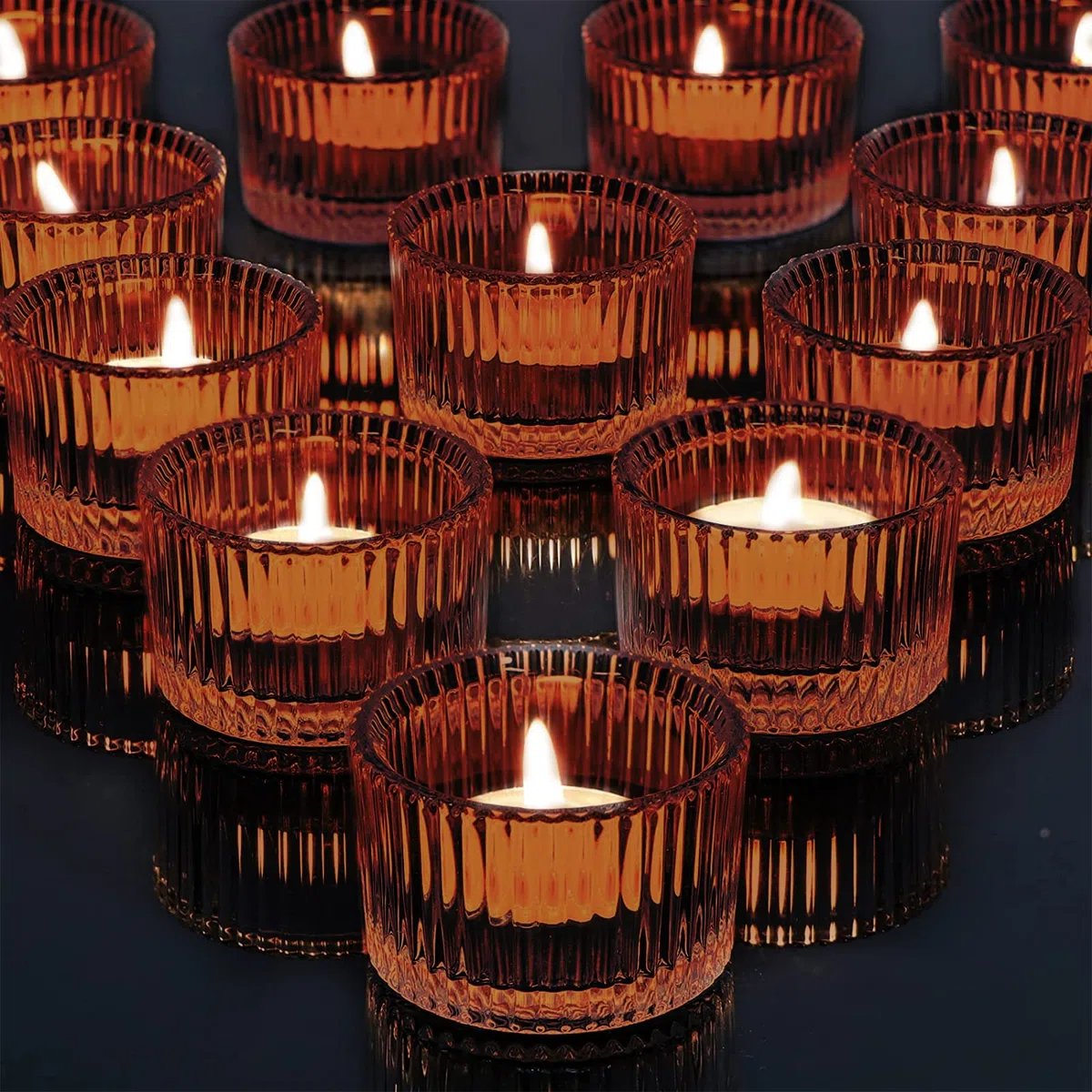 Juego de 12 portavelas redondos, ideal para velas de té, velas y como contenedores, portavelas para regalo, aromaterapia, boda, fiesta, decoración, accesorios para el hogar (marrón latte)