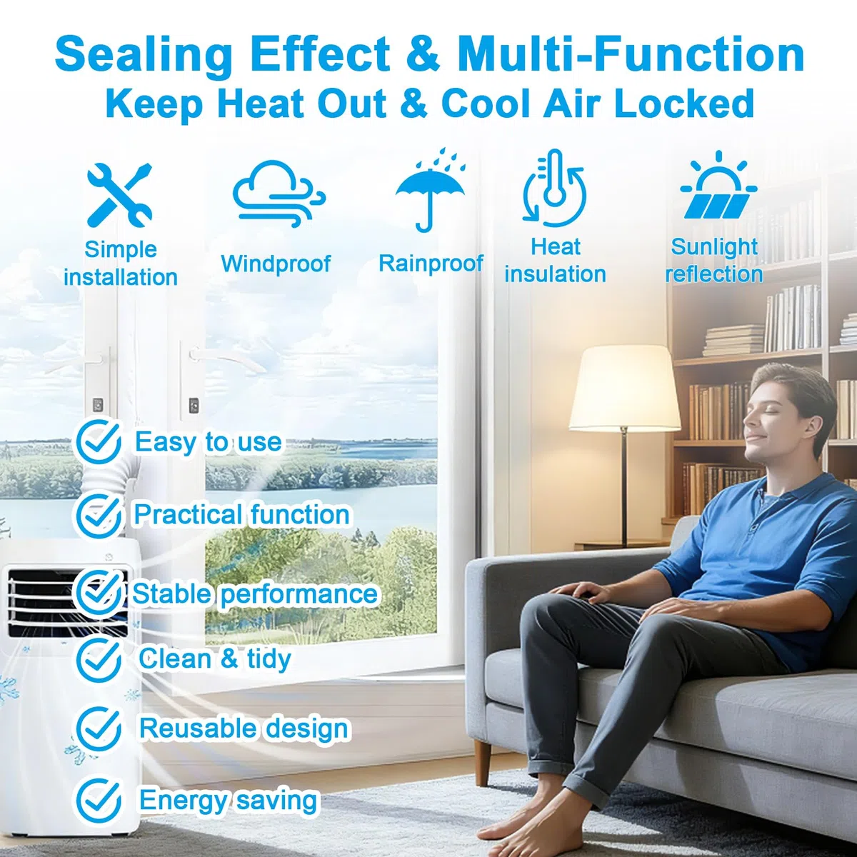 300 cm de aire acondicionado para ventanas de aire acondicionado móviles y secadores de aire – eficaz parada de calor y repelente al agua, impermeabilización adecuada para ventanas de techo, ventanas