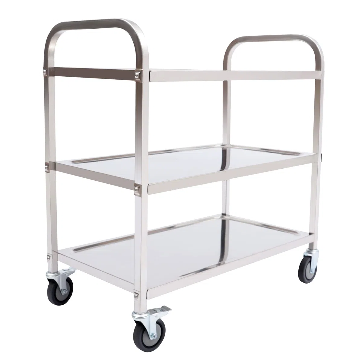 Carro de servicio de acero inoxidable con 3 estantes, para cocina, con ruedas, para hoteles, hospitales, escuelas, 85 x 45 x 90 cm