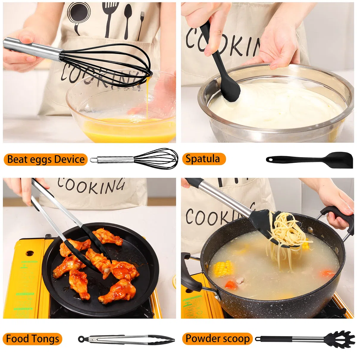 JOYBOY Utensilios Cocina de Silicona,37 Piezas uego de Utensilios de Cocina,Resistente al Calor,Antiadherente y Resistente a los Arañazos,sin BPA Acero Inoxidable Accesorios Cocina