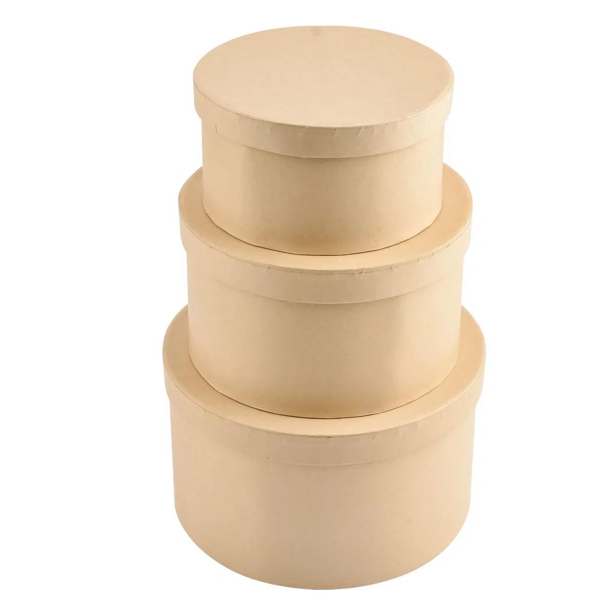 WANDIC Caja de papel maché, juego de 3 cajas redondas de papel maché para sombreros, recipientes de papel kraft con tapas, ideales para pintura, manualidades y almacenamiento, accesorios, cosméticos,