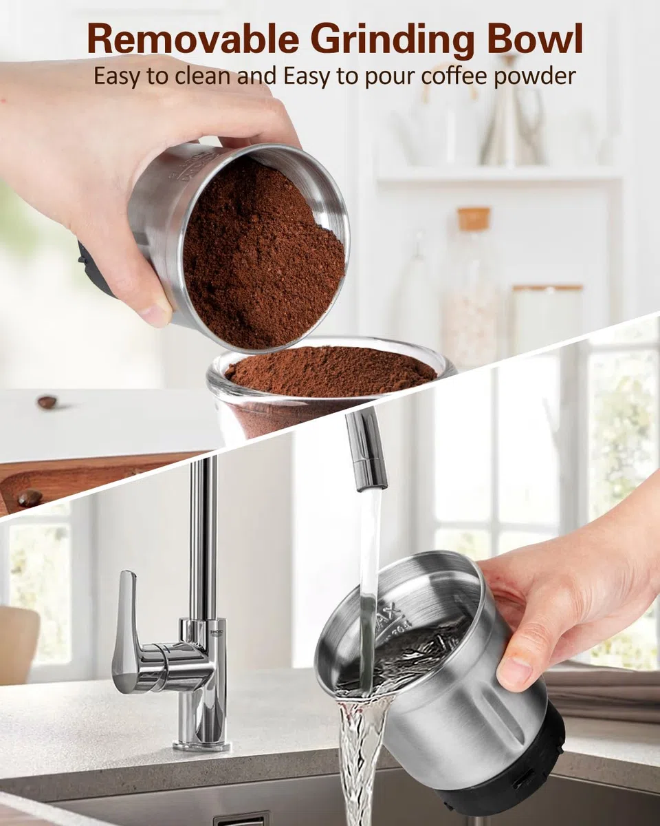 COOL KNIGHT Molinillo De Café EléCtrico, Molinillo De Cafe Con Cuchara Para Café Y 1 Recipiente De Molienda De Acero Inoxidable. Capacidad De 100g, Adecuado Para Especias, Granos De Café, Nueces, Etc.