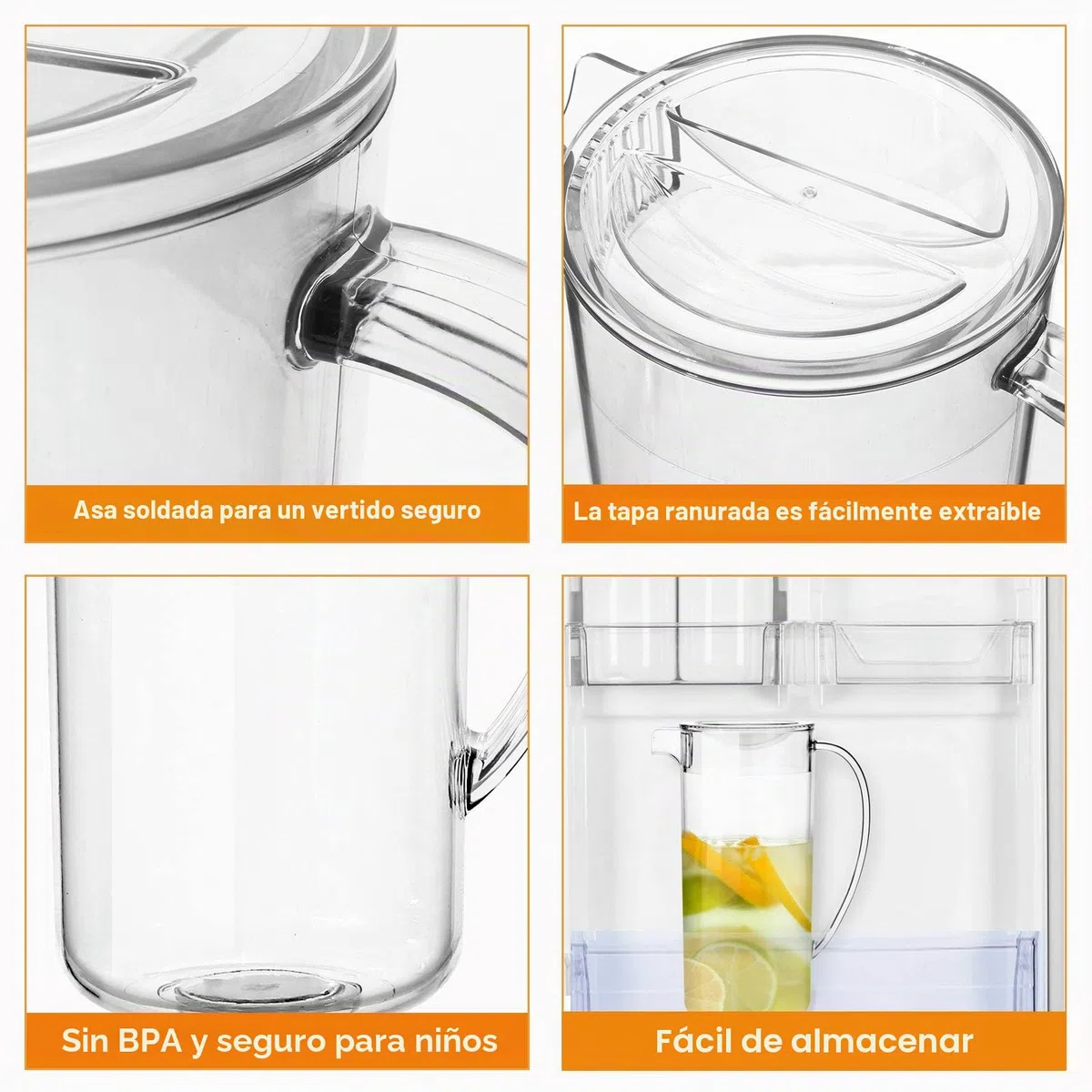 Youngever Jarra de Agua de Plástico 2L Con Tapa, Jarra Agua Cristal con Tapa, Jarra Grande de Plástico Transparente para Té Helado, Sangría, Limonada y Más