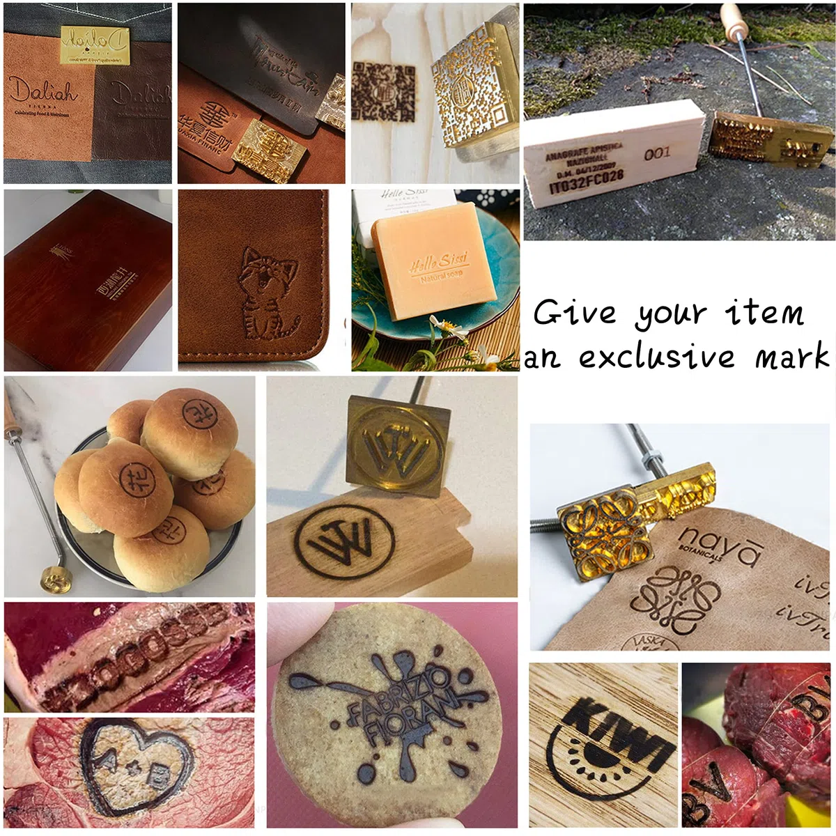 Branding Hierro Personalizado Logo Impresión y Marca Sellos de Hierro Barbacoa Hornear Sello de Calor con Mango de Madera Sellos de Boda para Carne Papel de Madera Pan de Plástico