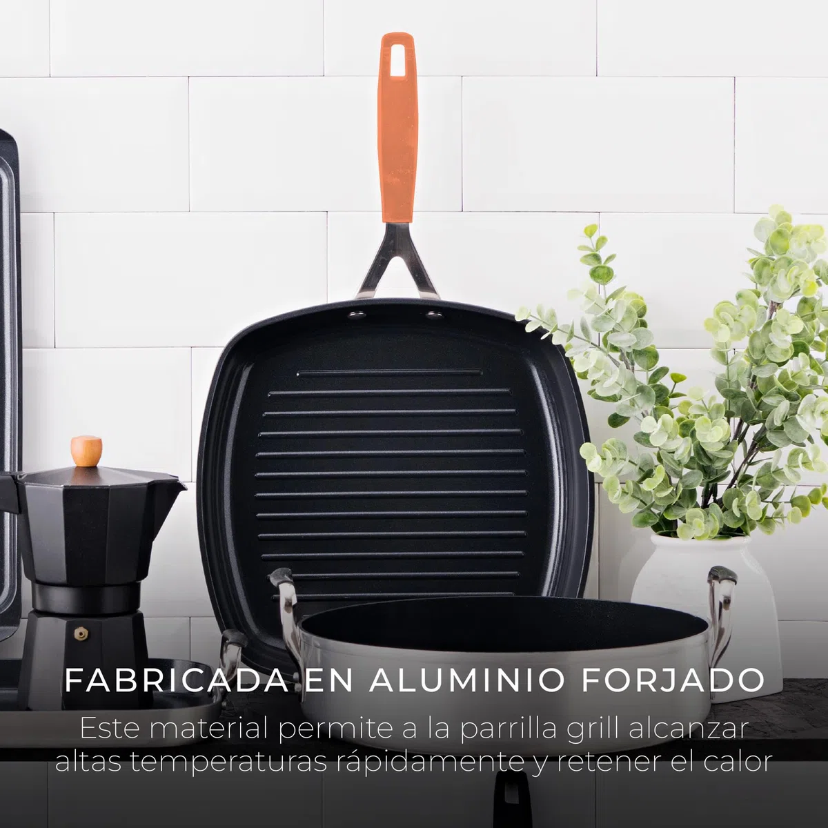 San Ignacio Compact - Juego de 2 Sartenes Ø16Ø28cm + Asador cuadrado 28x28cm en aluminio forjado para inducción COMPACT