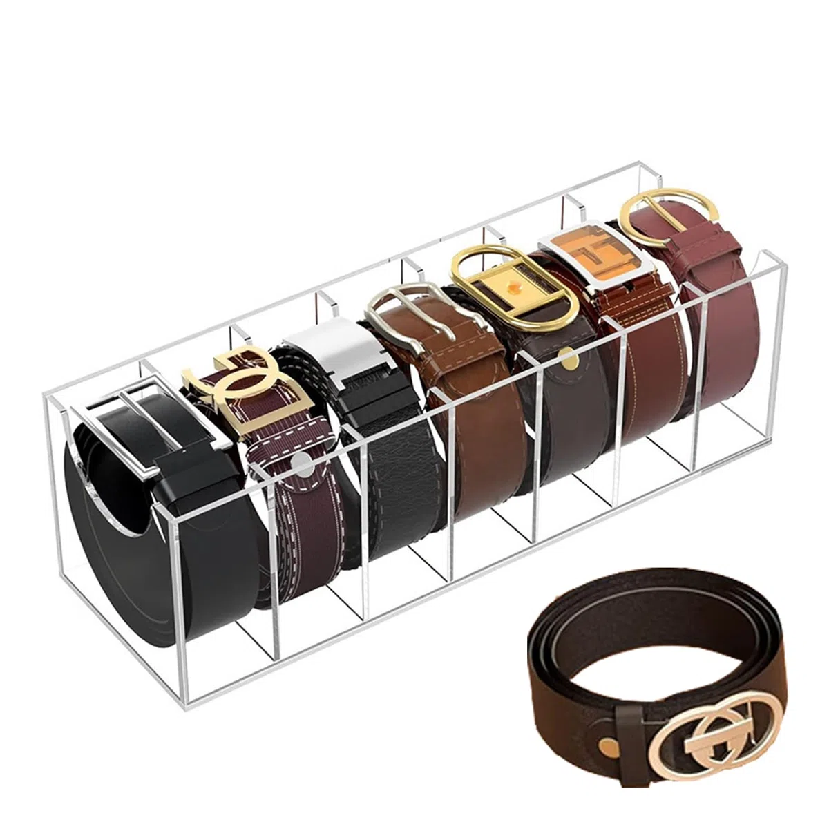 Organizador De Almacenamiento para Cinturón, Caja De Almacenamiento para Cinturón, Caja De Cinturón Transparente, con Compartimento, para Joyas, Relojes, Maquillaje, Cosméticos