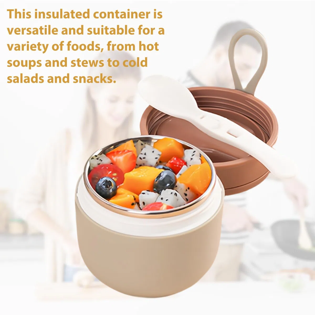 Recipiente térmico de acero inoxidable para comida: 3 cuencos térmicos con cuchara, 430 ml, aislados al vacío, termo para comida para niños, color azul, rosa y verde