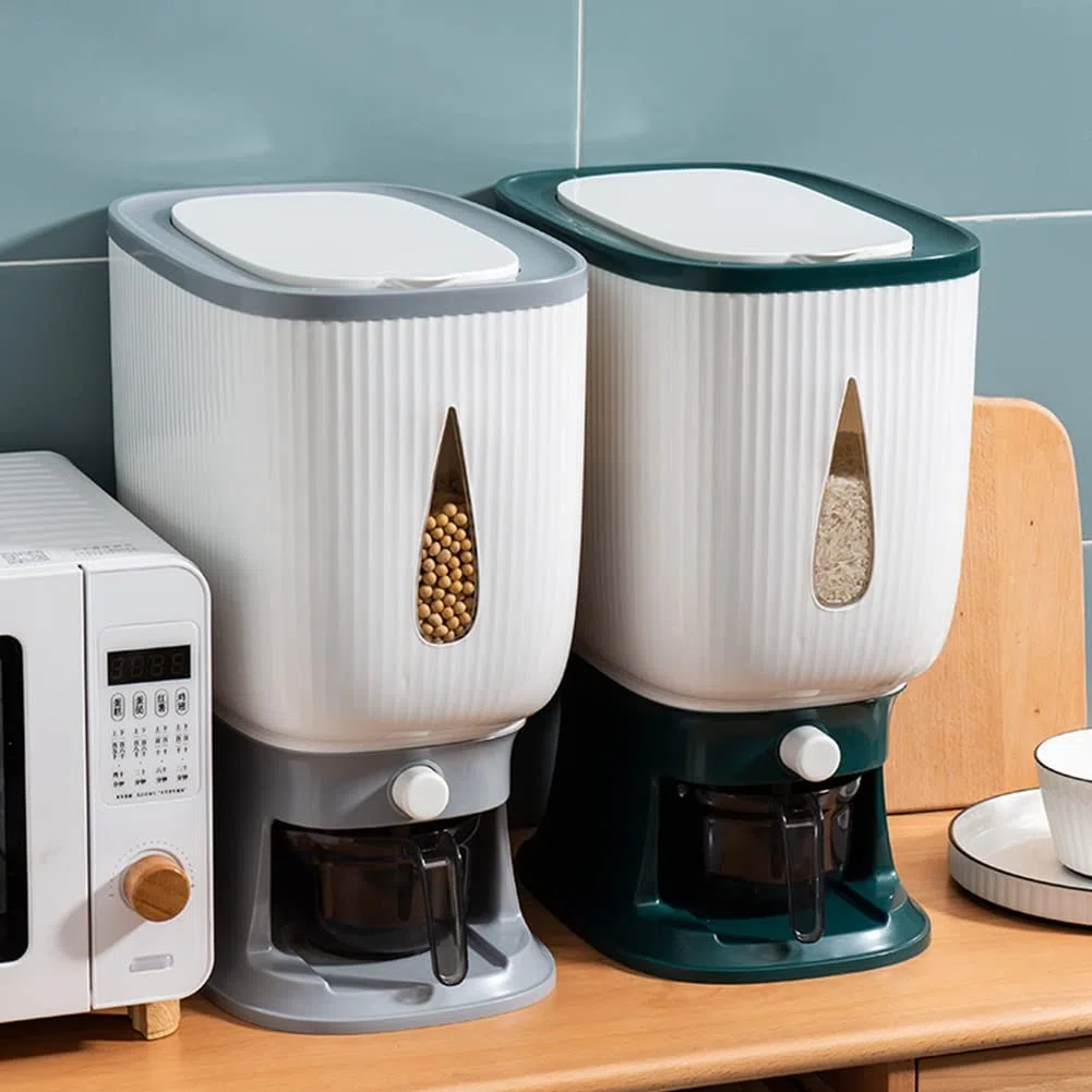 Dispensador de arroz automático de 10 kg con taza de enjuague, dispensador de arroz inteligente, almacenamiento de arroz, cubo de arroz doméstico, caja de arroz B