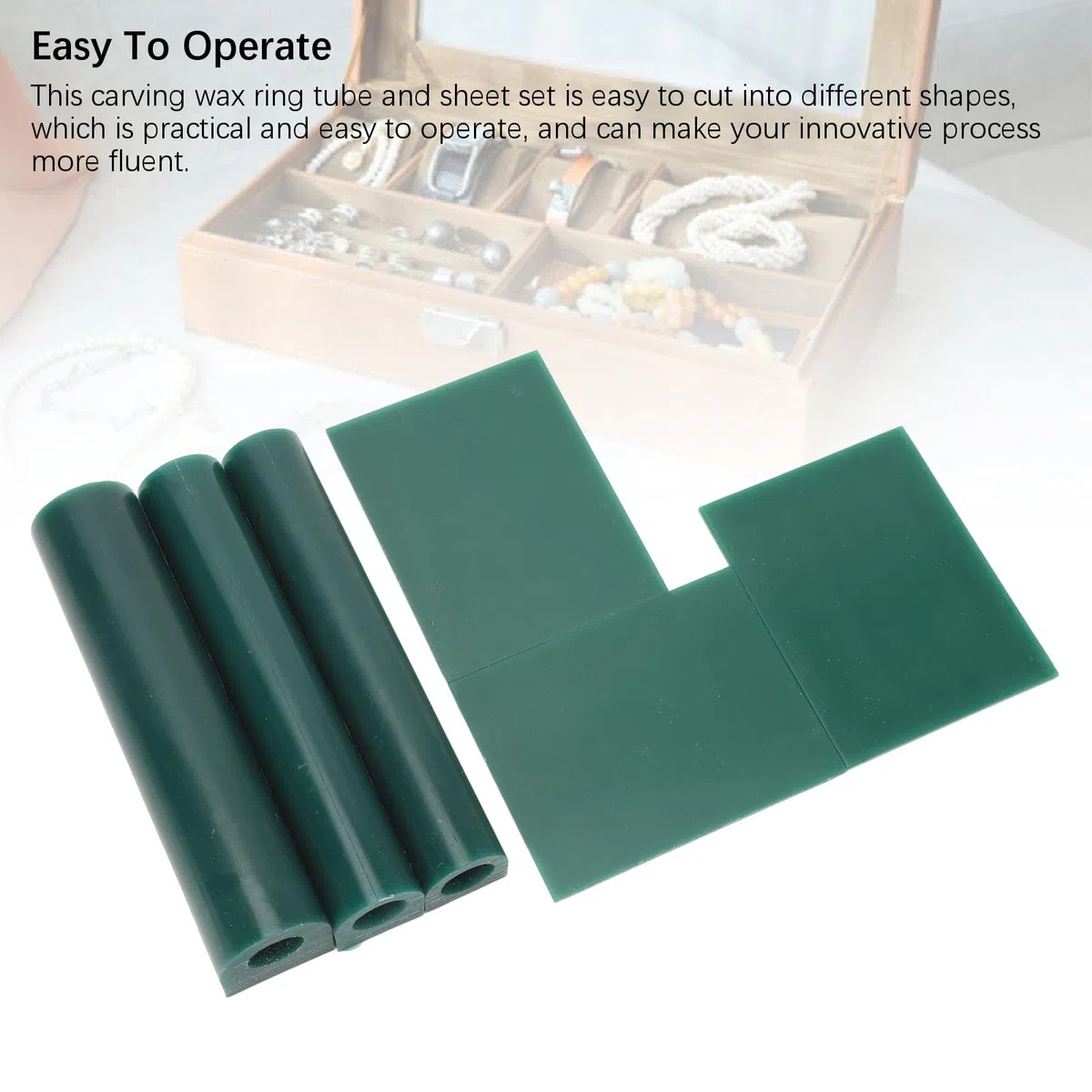 Juego de 6 piezas de tubos y láminas de cera para tallado, cera dura para fundición de joyería y moldeado para diseño de anillos, cera de modelado verde con 3 láminas y 3 tubos
