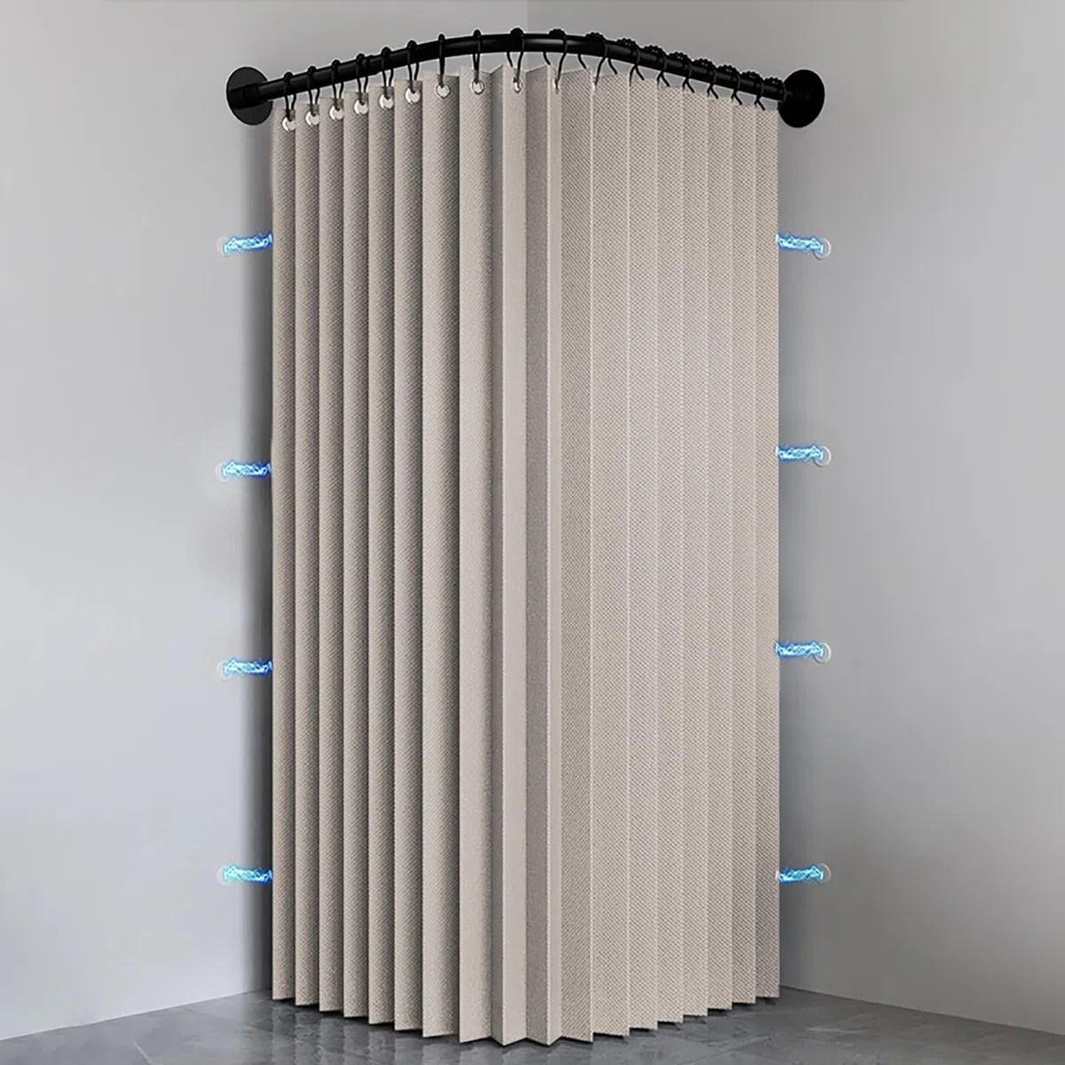Cortina de Ducha Plegable Impermeable y Antimoho con Gancho, Cortina de Ducha de Esquina de Tela Lavable, Cortinas de Ducha Magnéticas para Baño, 150g/m², Beige, 200x200cm