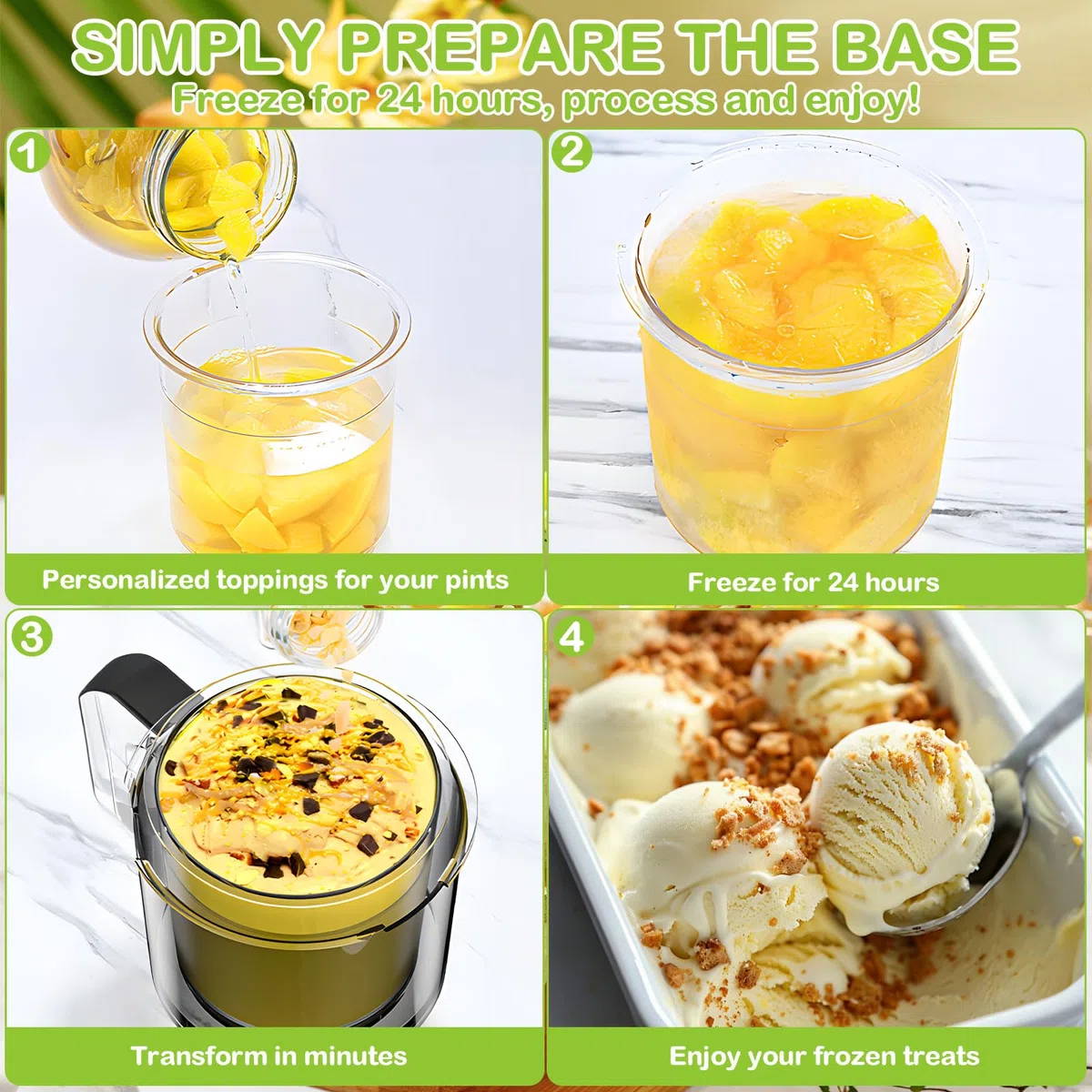 4 Piezas Recipiente Creami para Ninja Maquina Helados, 500ml Recipiente para Ninja Creami, para Ninja Maquina Hacer Helados C300s/NC299AM, Accesorios para Ninja Ice Creami Maker