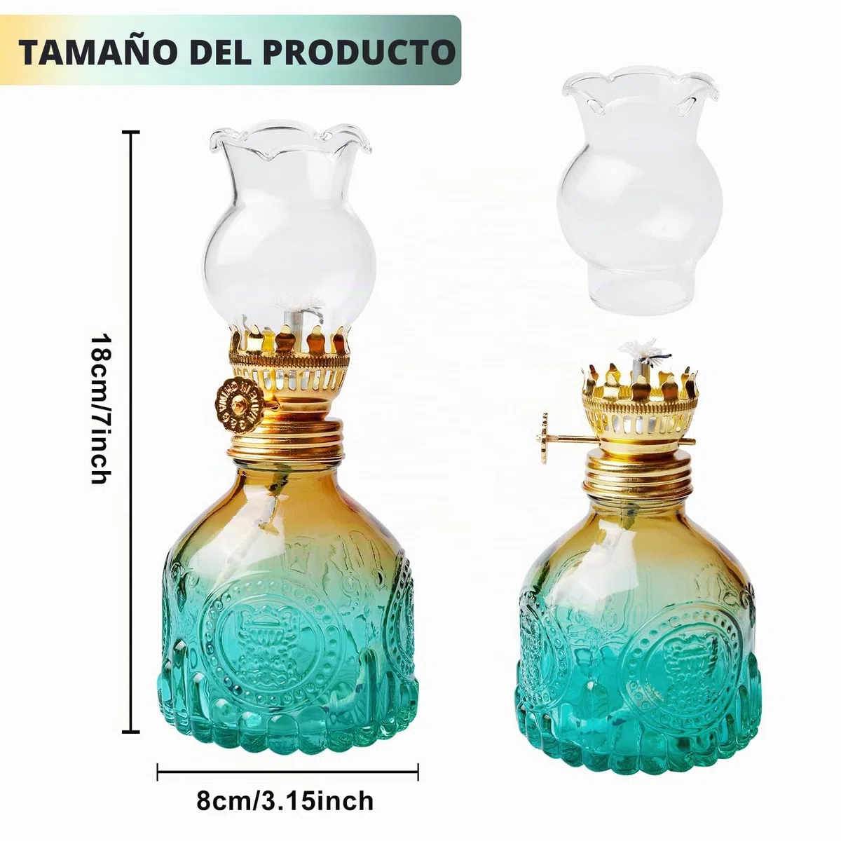 2 lámparas de queroseno de vidrio para interiores, lámparas de aceite de vidrio, lámpara de petróleo vintage, lámpara de aceite de petróleo clásica, con llama ajustable, para sala de estar, comedor